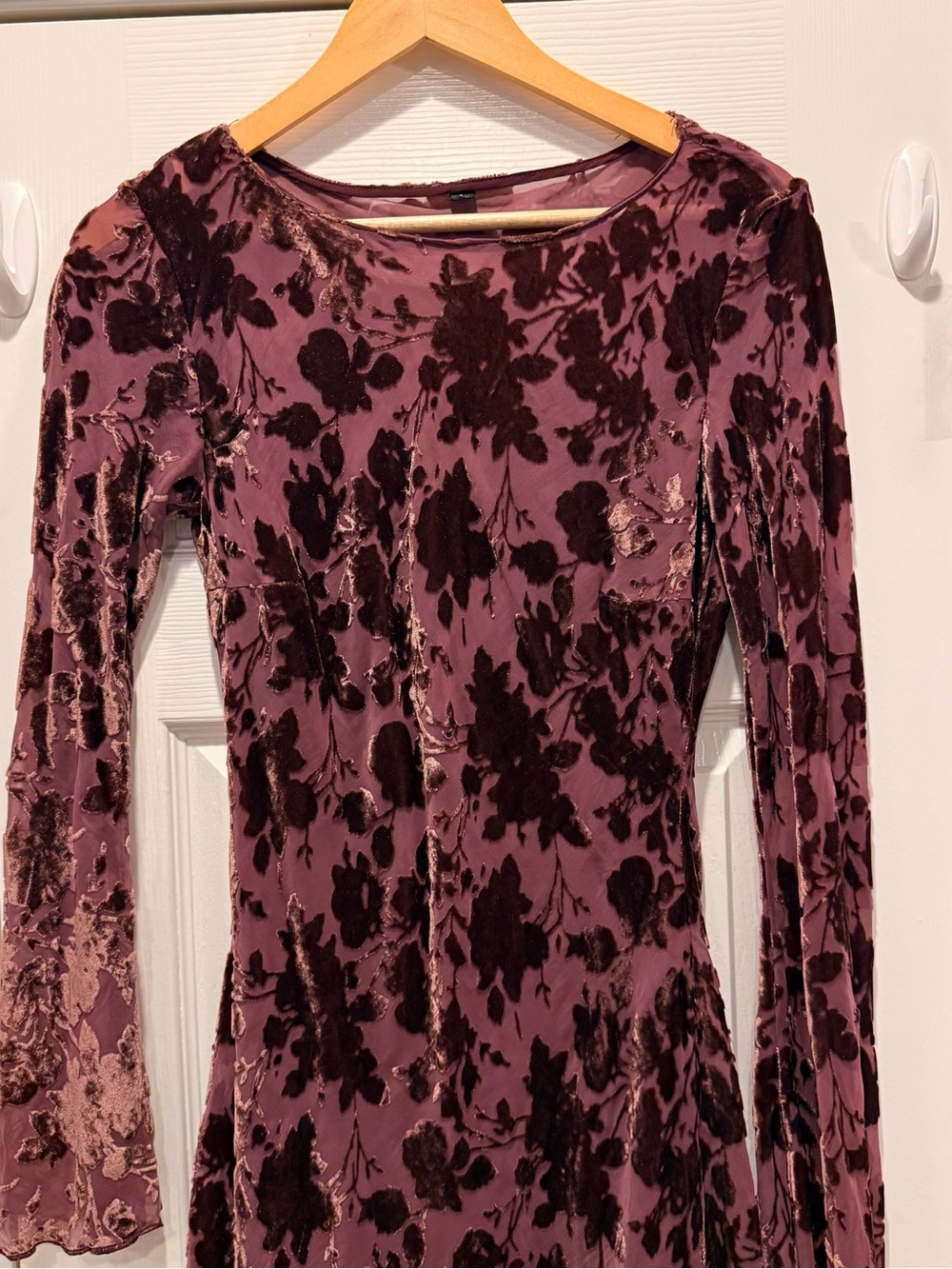 Velvet Burn Out Midi Dress Burgundy Floral Sheer Whimsigoth Dark Feminine Size M - Picture 5 of 14